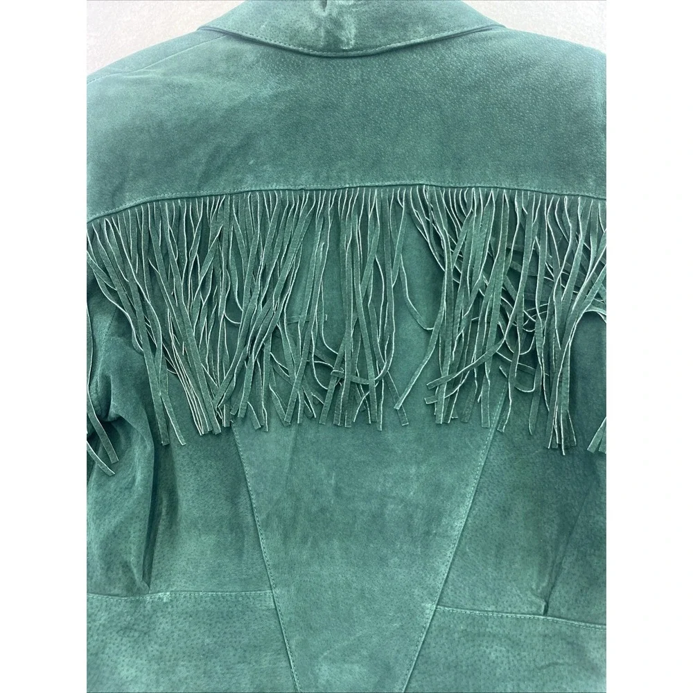 Frontier Collection Womens M Western Green Leather Suede Fringe Jacket USA Vtg - Picture 8 of 14